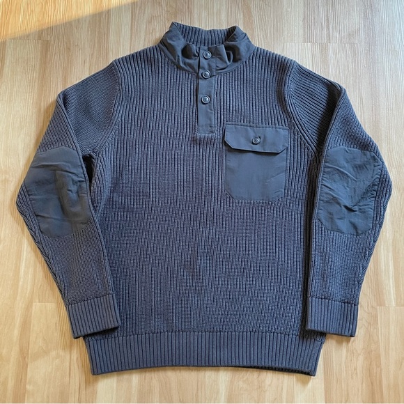 Duluth Trading Brigadier Sweater Men's Medium Gray Button Mock Elbow Patch NWT - Picture 1 of 11